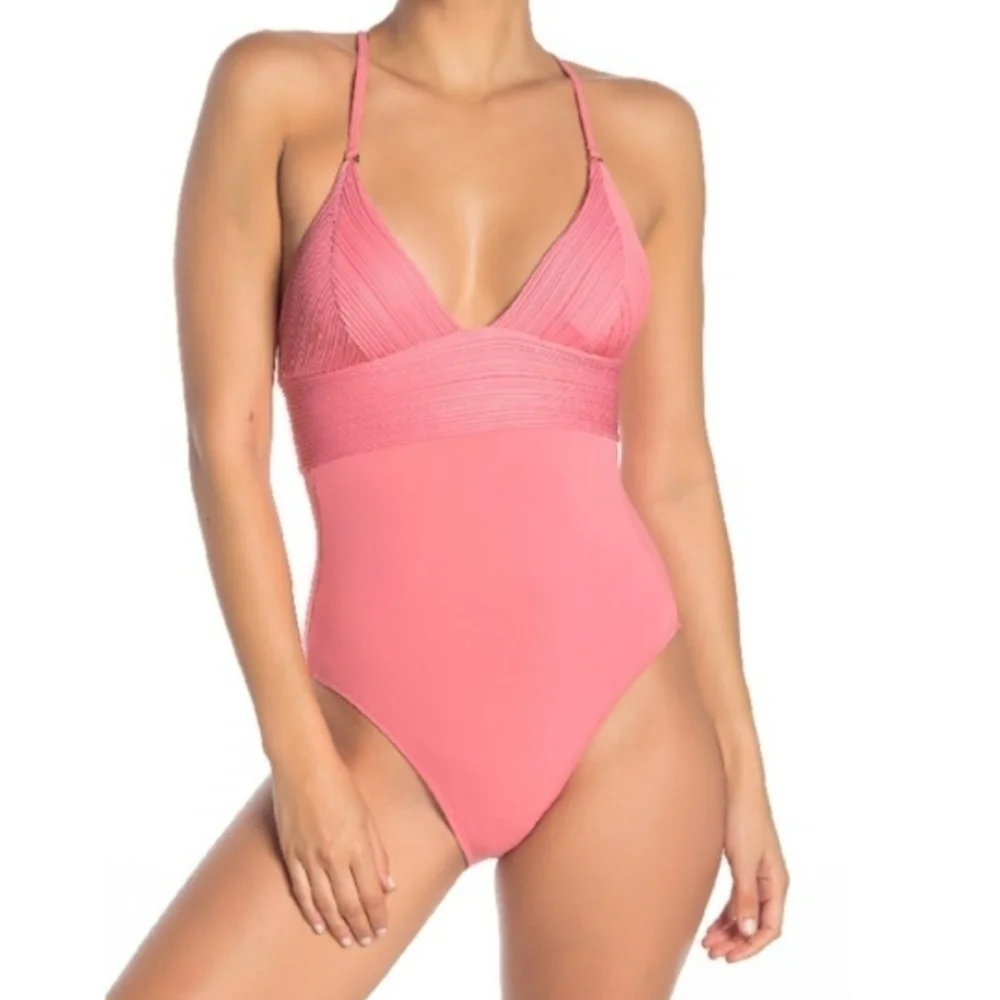 NWT Robin Piccone Lily Womens Pink Lemonade One Piece Swim Sz 6